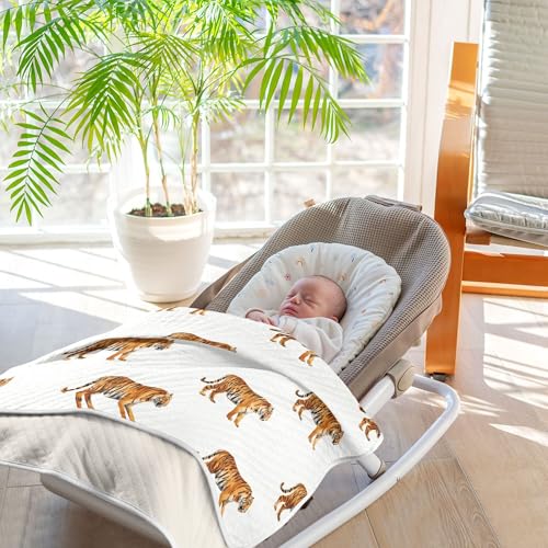 Image of Tropical Tigers Animal Grey Baby Blankets Soft Warm Crib Stroller Blanket for Toddler Newborn Girls Boys 30x40in