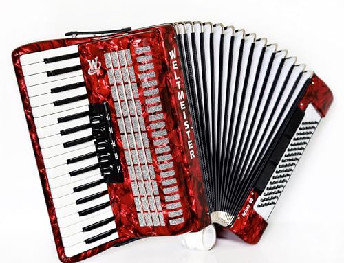 Generic NEW Weltmeister Achat 80 Piano Accordion made in Germany, 80 Bass buttons, Original New Straps and Case, Keyboard Accordian, Red Pearl, Shipping from USA
