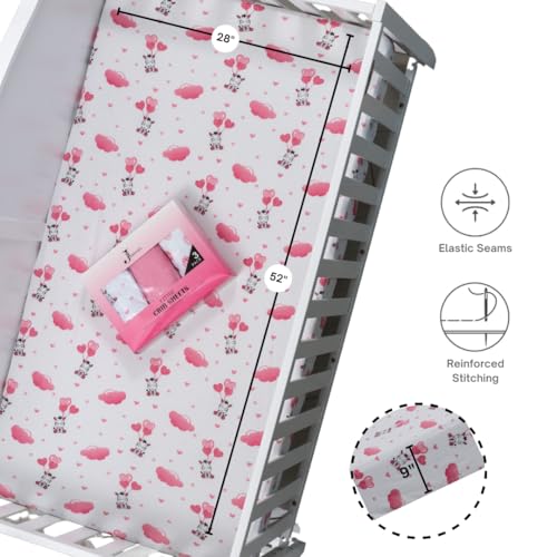 Image of 3 Pack Crib Sheets - Ultra Soft Jersey Cotton Baby Crib Sheets, Breathable Fitted Sheets for Standard Crib Mattress (52 inch x 28 inch), Baby Boy Crib Bedding Set - Pink Zebra