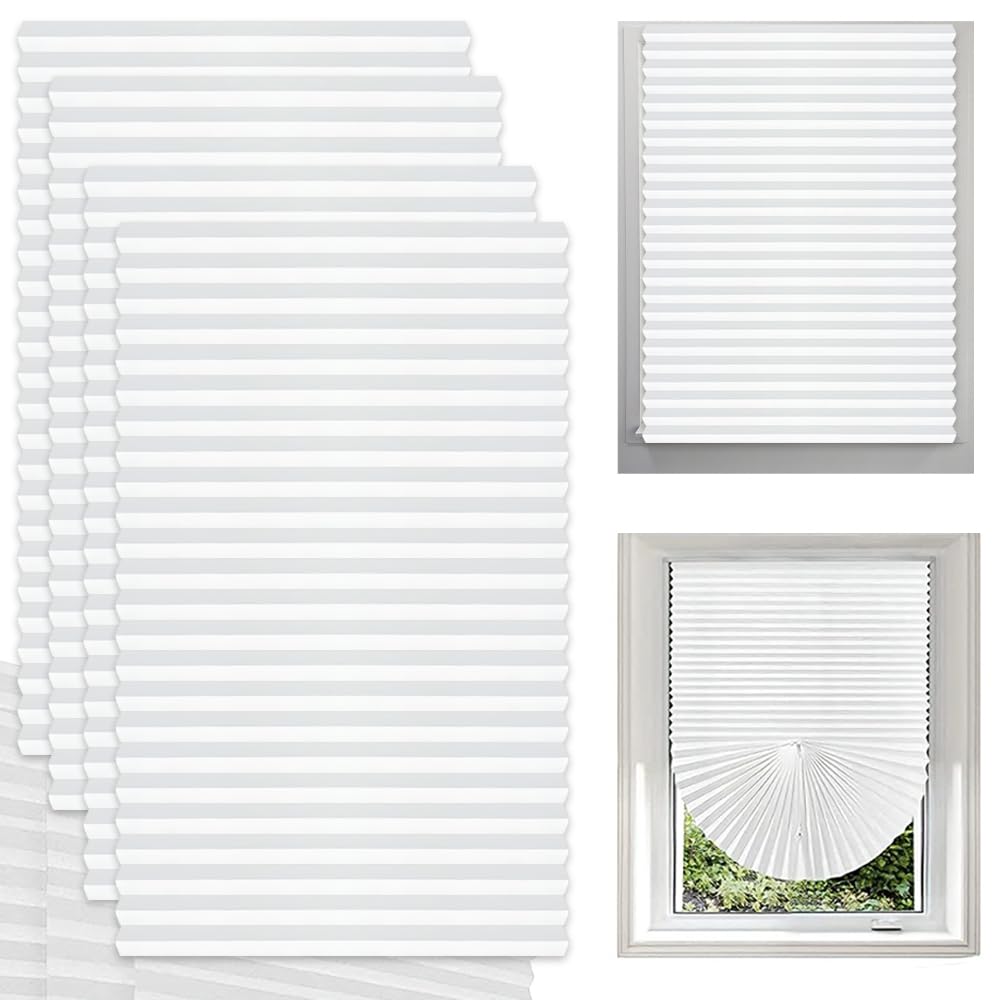 4 Pack Temporary Blinds, 90 * 180cm Stick on Blinds Windows, No Drill Blackout Blinds, Easy to Cut and Fit Self with Clips, for Windows Patio Doors Kitchen Bathroom Bedroom, White