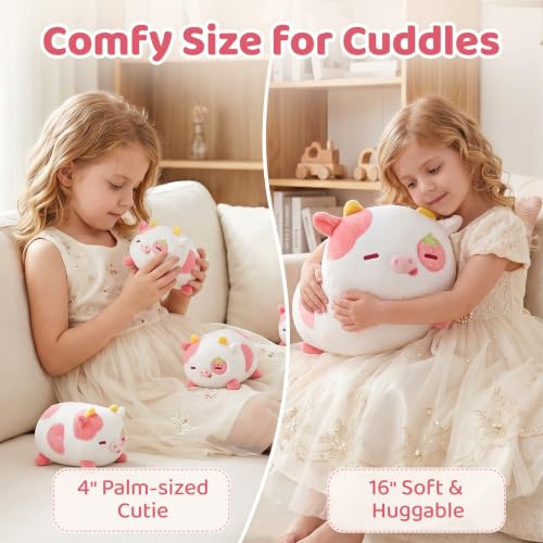 Image of Mewaii 4+1 Strawberry Cow Set Kawaii Plush, Ultra-Soft Feel, 16 in