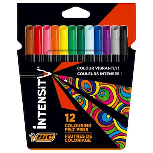 BIC Intensity Rotuladores para Colorear con Tinta Lavable con Base de Agua y Cuerpo Negro - Colores Surtidos, Pack de 12