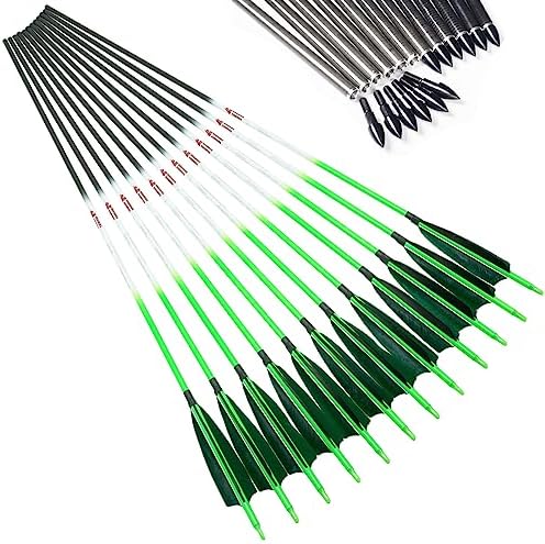 Linkboy Archery Carbon Arrows Hunting Practice Target Arrows Fluorescent with Removable Tip for Compound Recurve Long Bows, Spine 250 300 340 400 500 600 700 800, Pack of 6/12PCS
