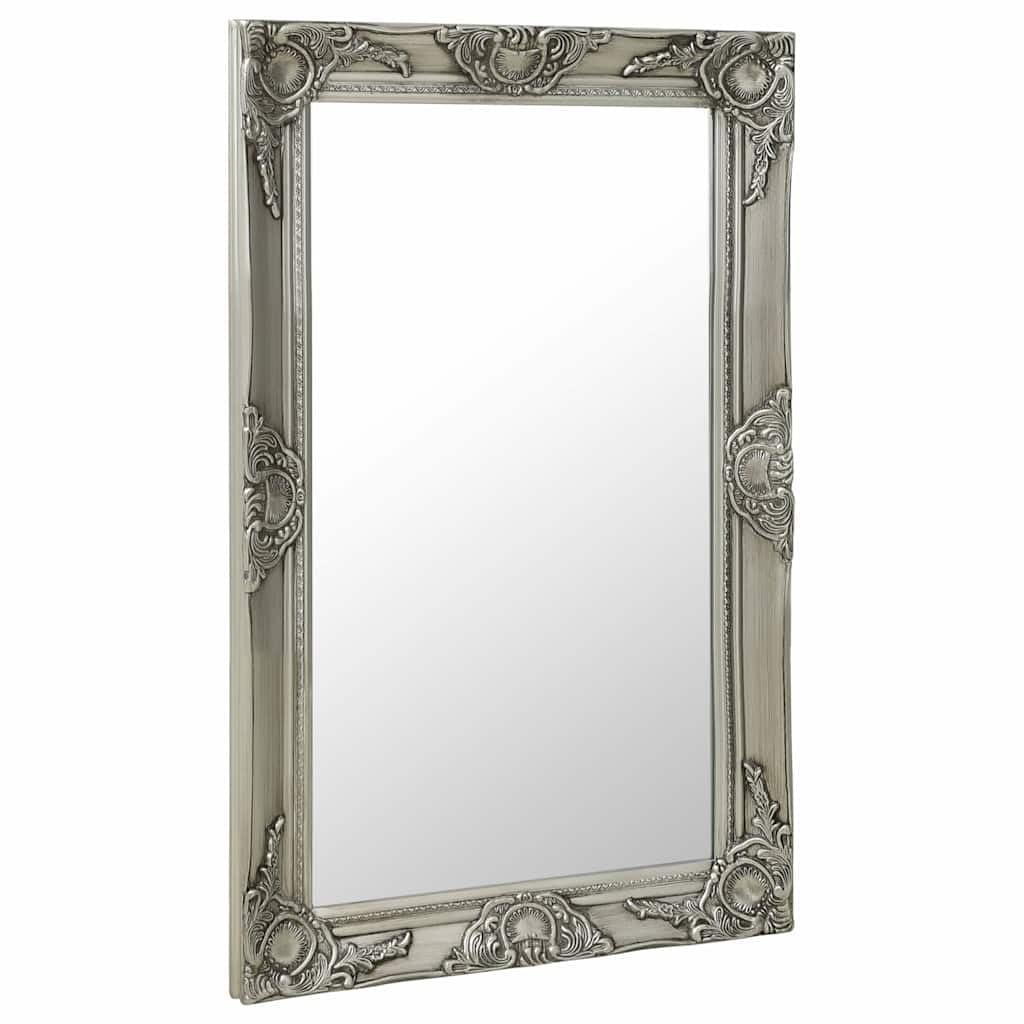 Lustro ścienne w stylu barokowym 50x80 cm srebrne z ozdobną drewnianą ramą