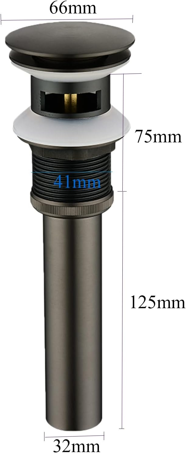 Pop Up Drain Stopper,Pop Up Drain with Overflow Bathroom Sink & Bathtub Drains Push Button Sink Drain Stopper Universal Brass(Gray)