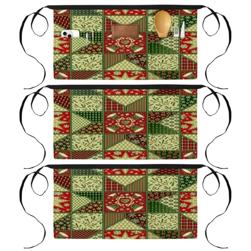 Lot de 3 tabliers courts de cuisine multicolores avec 3 poches pour bistrot et bar
