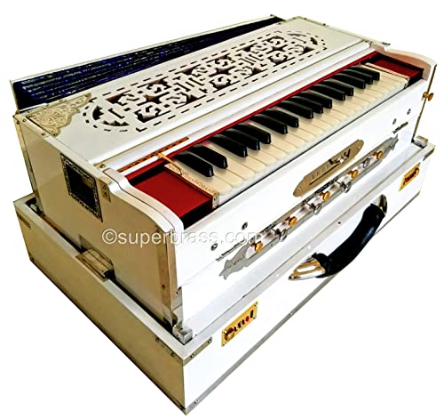 Superbrass.com Milk White Scale Changer Kolkata Superbrass Harmonium. Premier Star Mohanlal Mistry Reeds. Sweetest Sound. 3¾ Octaves Teak Wood 3 Sets Of Reeds Bass-Male-Female #TOP5