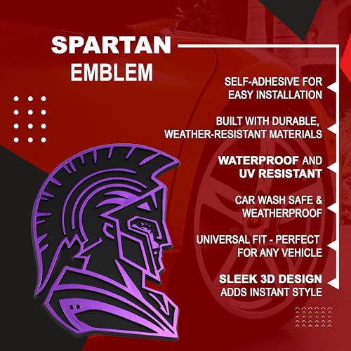 Image of Spartan Emblem 3D Warrior Badge, Custom Car Decal Sticker - Durable Exterior Trunk, Hood, Fender for Car, Truck, SUV (Set of 2) (Purple)