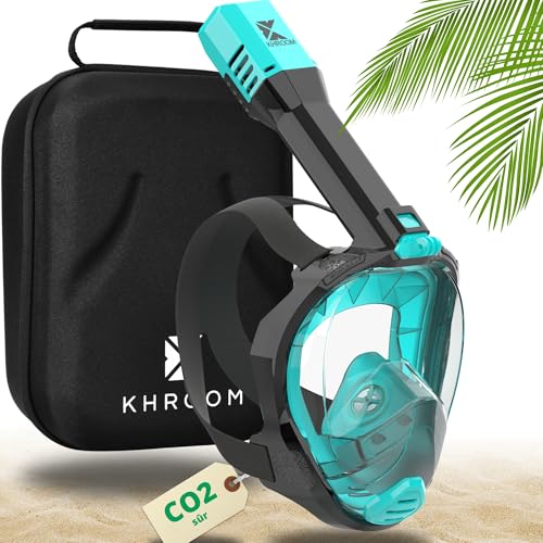 Khroom Masque de Plongée Intégral Seaview Pro | Notre Meilleur Masque de Snorkeling pour Adultes | sans Risque de CO2 | Vision Cristalline, Respiration Facile, Facile à Utiliser (S/M Turquoise+Case)