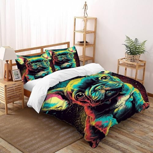 Housse de couette bouledogue français pour lit double king size anti-plis - 3