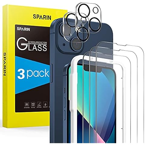 SPARIN 5 Pack Protector de Pantalla para iPhone 13 con 2 Protector de Lente de Cámara Cover