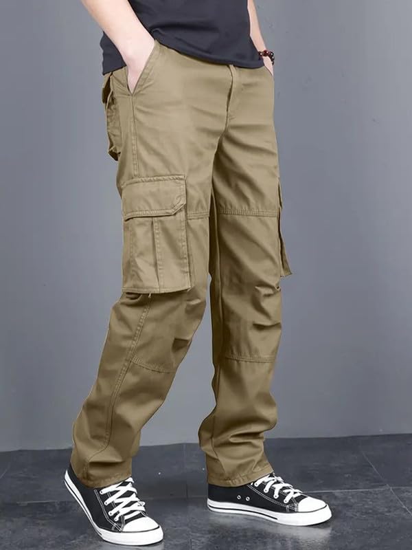 Image of Men's Casual Cargo Pants | Regular Fit Multi-Pocket Trousers-
