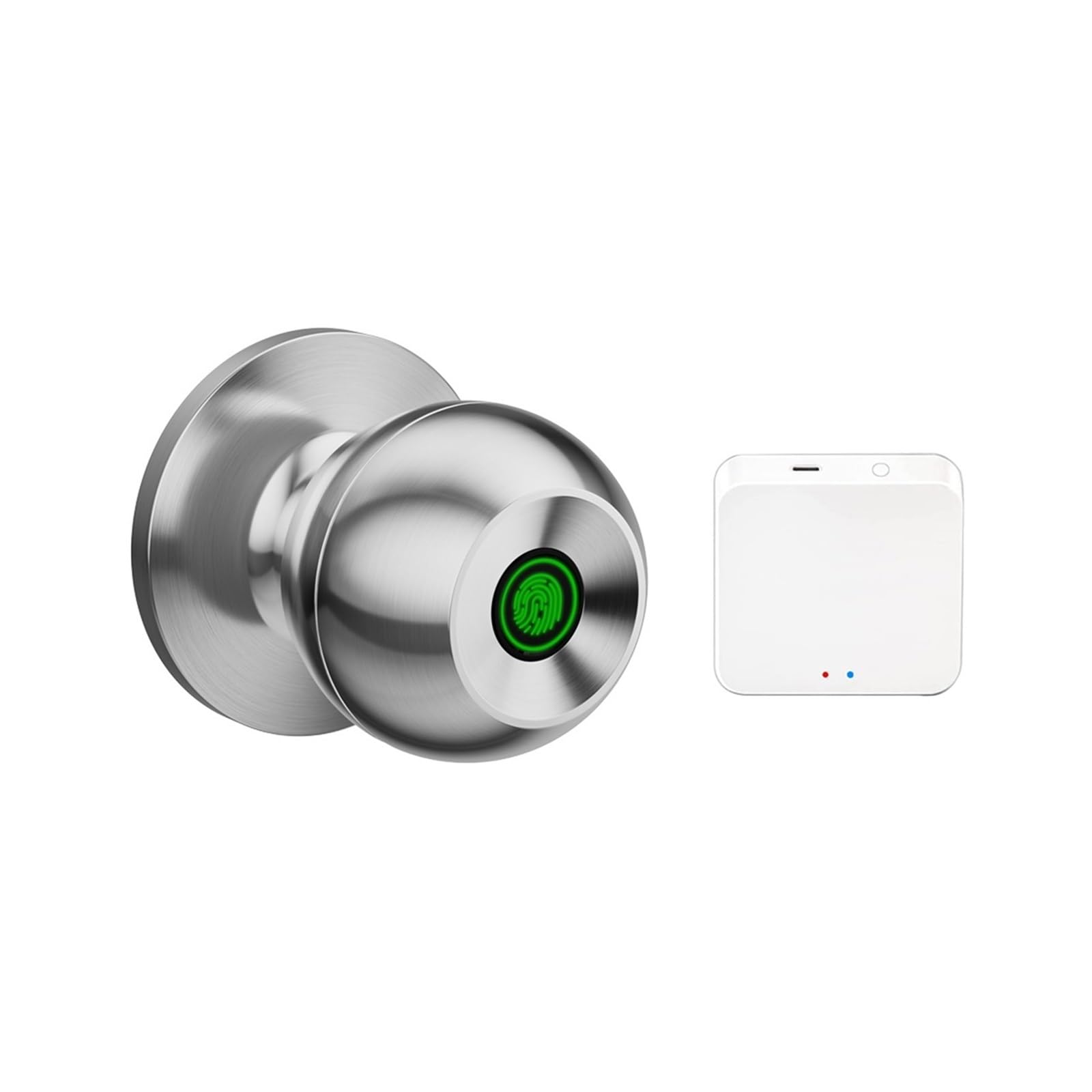 JVDDI Smart Door Handle, Control Fingerprint Round Door Knobs Rotation Lock Knobset Handle Metal Knob with Phycial Key(Silver,B)