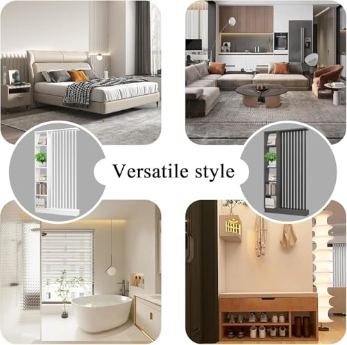 Wall Room Divider with Storage Shelves, Modern Freestanding Room Divider Screen, Open Room Wood Partition for Home & Office Decor (Gray + Black, 55" L x 9.5" W x 79.5" H) by URMUYJJ - Used condition - Image 2