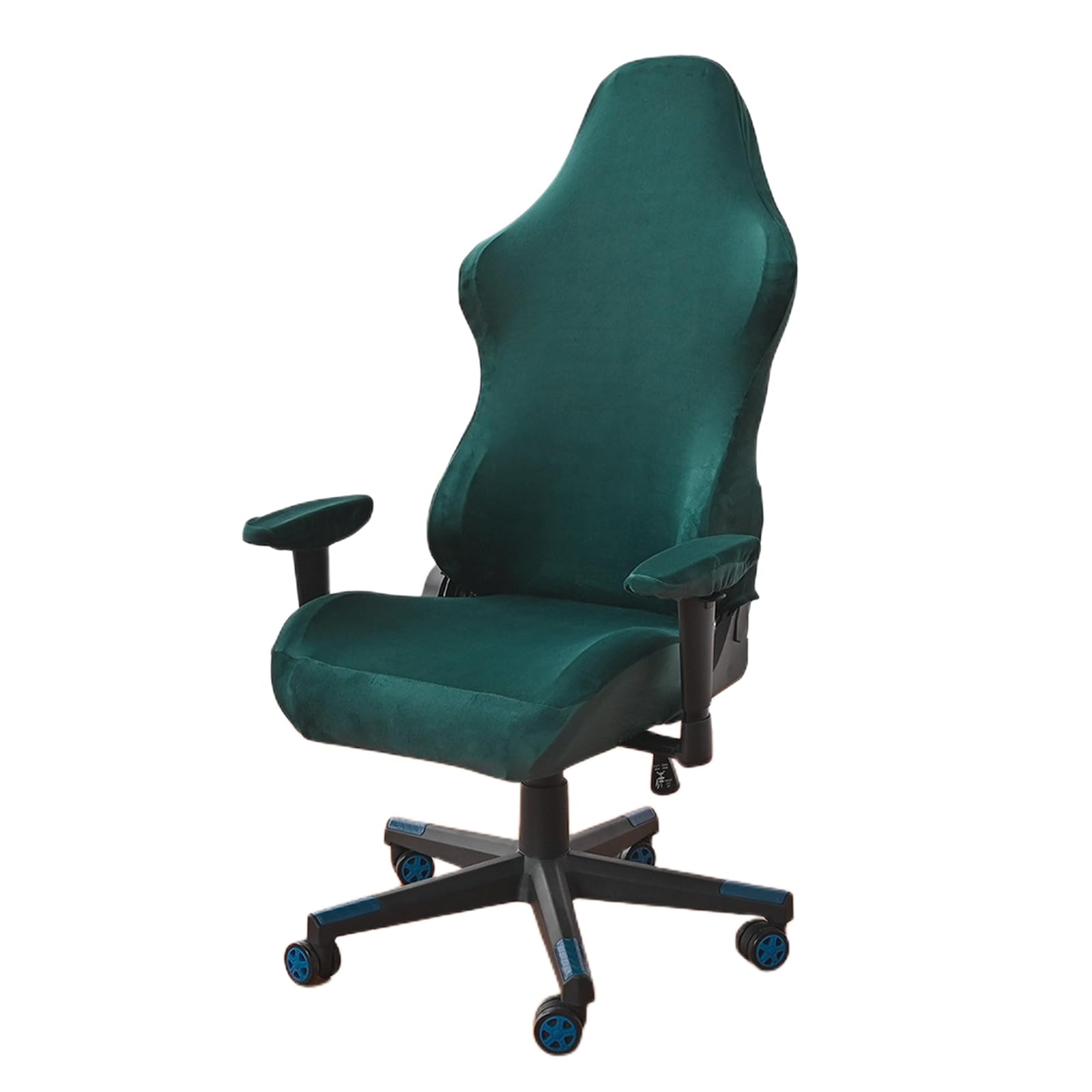 CVQJL Stretch Chair Cover with Armrests, Velvet Gaming Chair Cover, Armchair Protector for Reclining Racing Gaming Chair Rotating Chair-Dark Green
