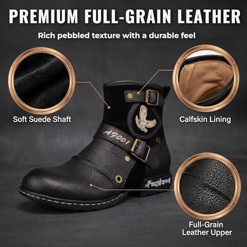 Image of Motorcycle Boots Men Fashion Leather Ankle Chukka Boots Casual Riding Lace up Shoes AF001-3