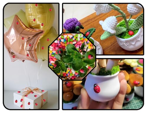 Lhbwhiz 100 Stücke Mini MarienkäFer,Kuscheltier GlüCkskäFer,Selbstklebende Ladybug Verzierungen,für DIY Handwerk Party Dekoration Scrapbooking Bastelarbeiten(Rot,8 * 11mm)