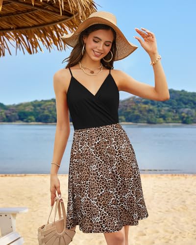 Image of STYLEWORD Womens Sundress Summer Floral Wrap V Neck Backless A-Line Casual Beach Midi Dress