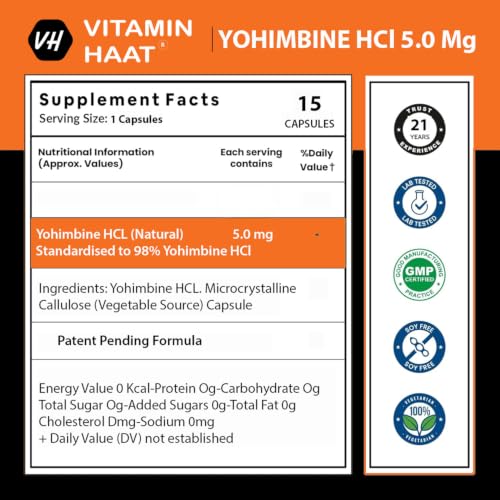 Image of Yohimbine HCL 5mg | Pre Workout for Men & Women | Fasted Cardio, Energy & Focus Support | Active Metabolism & Training Performance Formula | 15 Capsules by VitaminHaat
