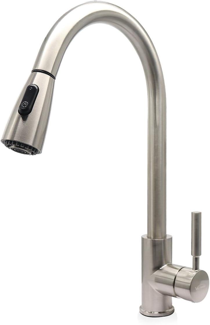 Stainless Steel Kitchen Sink Faucet Brushed Nickel,Pull Down Spout Mixer Taps with Pull Out Sprayer,One Lever Handle Stream and Spray Faucet