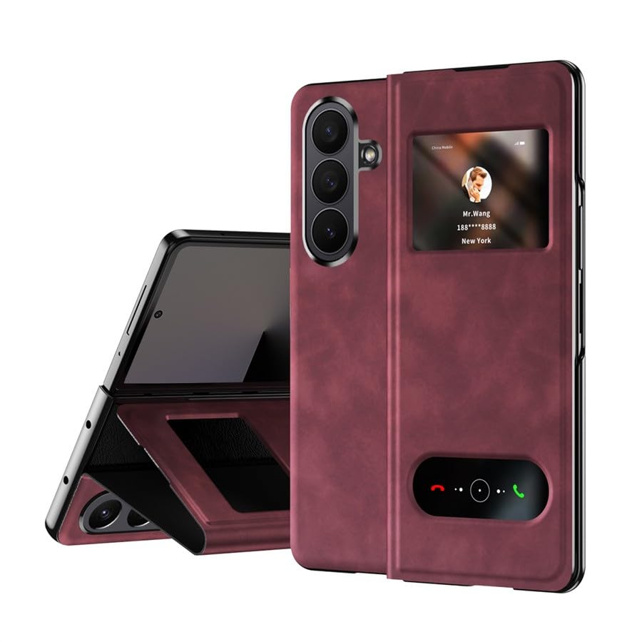 Étui rigide bordeaux Galaxy Z Fold 5 clapet cuir antichoc premium