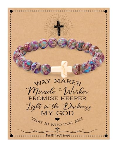 Image of Cross Bracelets for Women, Christian Gifts for Women Stocking Stuffers for Teens Cross Bracelet Imperial Nature Stone Bead Bracelet Confirmation Baptism Gift for Teen Girls Christmas Religious Gift Cathlic Faith Jewelry