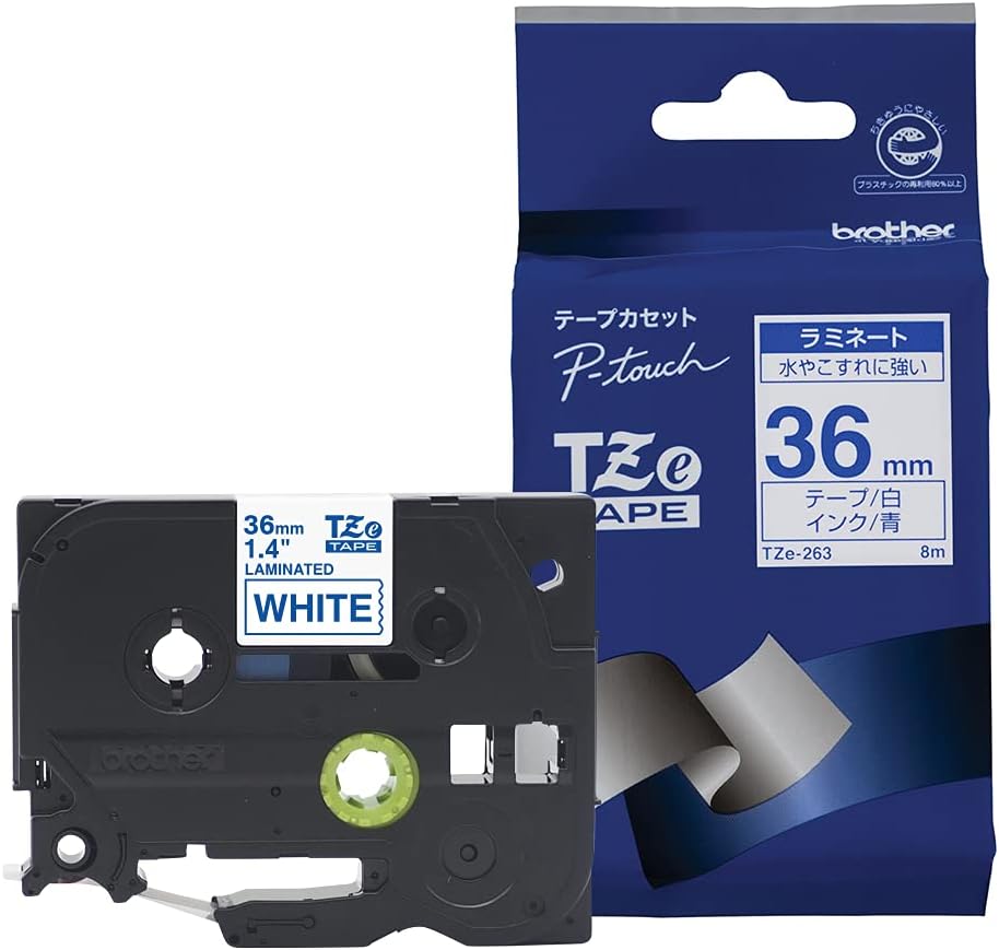 Brother Industries TZe-263 Laminating Tape (White Background/Blue Color) 1.4 inches (36 mm)
