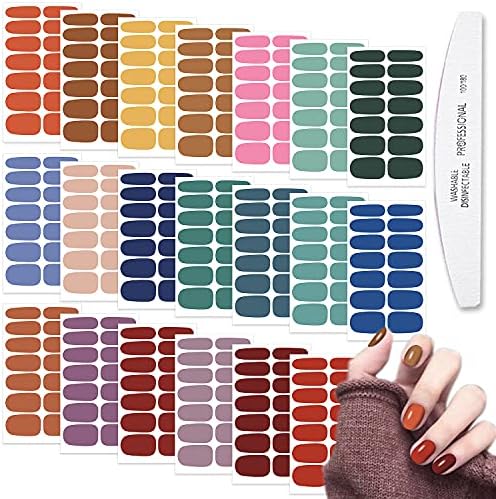 WOKOTO 20 Sheets Solid Color Nail Polish Strips with Nail File Self-Adhesive Press On Nail Polish Stickers Nail Strips Full Nail Wraps for Women Nails Art