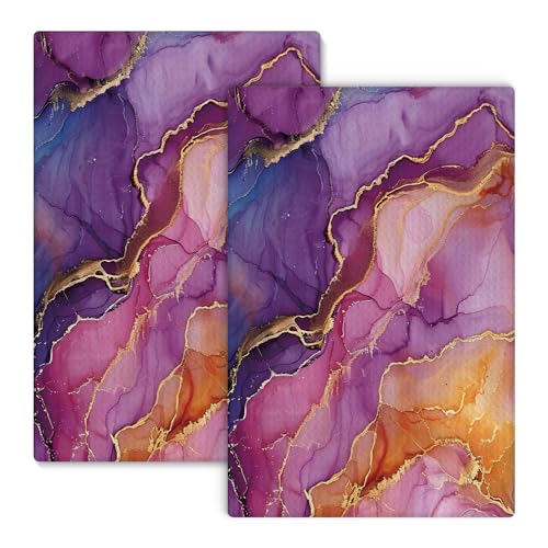 Fuasei Juego de 2 toallas de cocina de mármol colorido abstracto, toallas de mano decorativas para baño, paños de cocina modernos con textura, 16 x 24 pulgadas