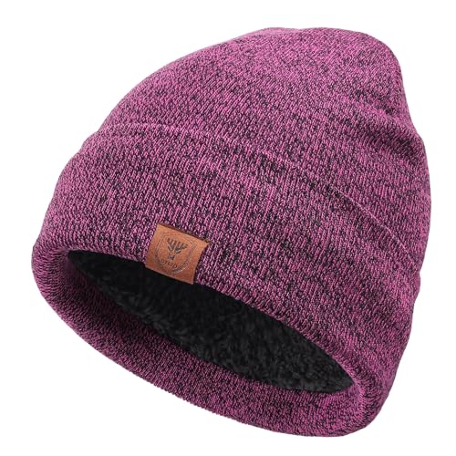 OZERO Womens Winter Slouchy Beanie Stocking Hat Cold Proof Polar Fleece Daily Skull Cap Purple