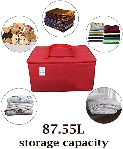 Rexine Jumbo Underbed Moisture Proof Storage Bag with Zipper Closure and Handle Red Pack of 3