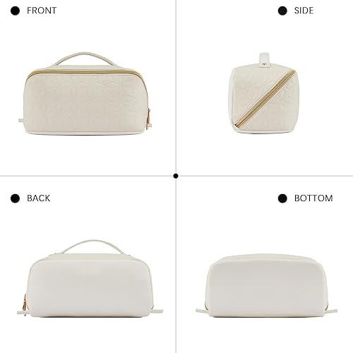 Miniatura 7 de Telena Bolsa de maquillaje de gran capacidad, bolsa de cosméticos portátil de piel sintética resistente al agua, bolsas organizadoras de maquillaje