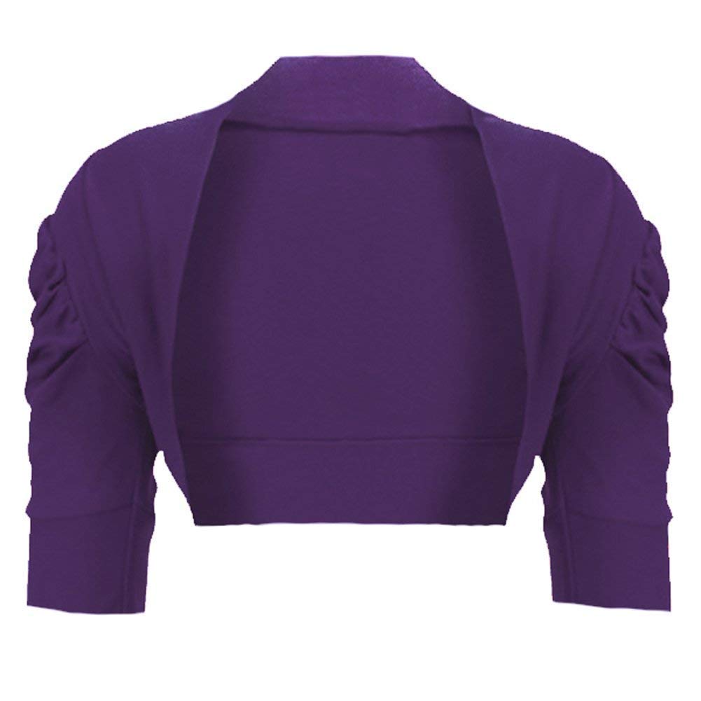 Girls Ruched Sleeve Cotton Bolero Shrug in Dark Purple 2-3 Years
