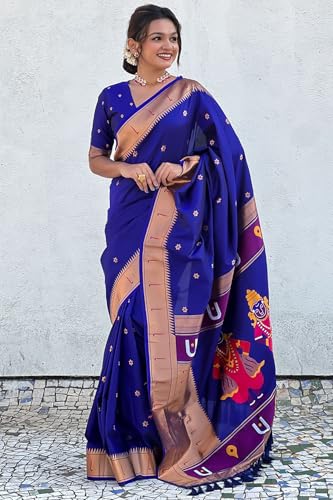 Image of SGF11 Women's Kanjivaram Paithani Silk Saree With Unstitched Blouse Piece