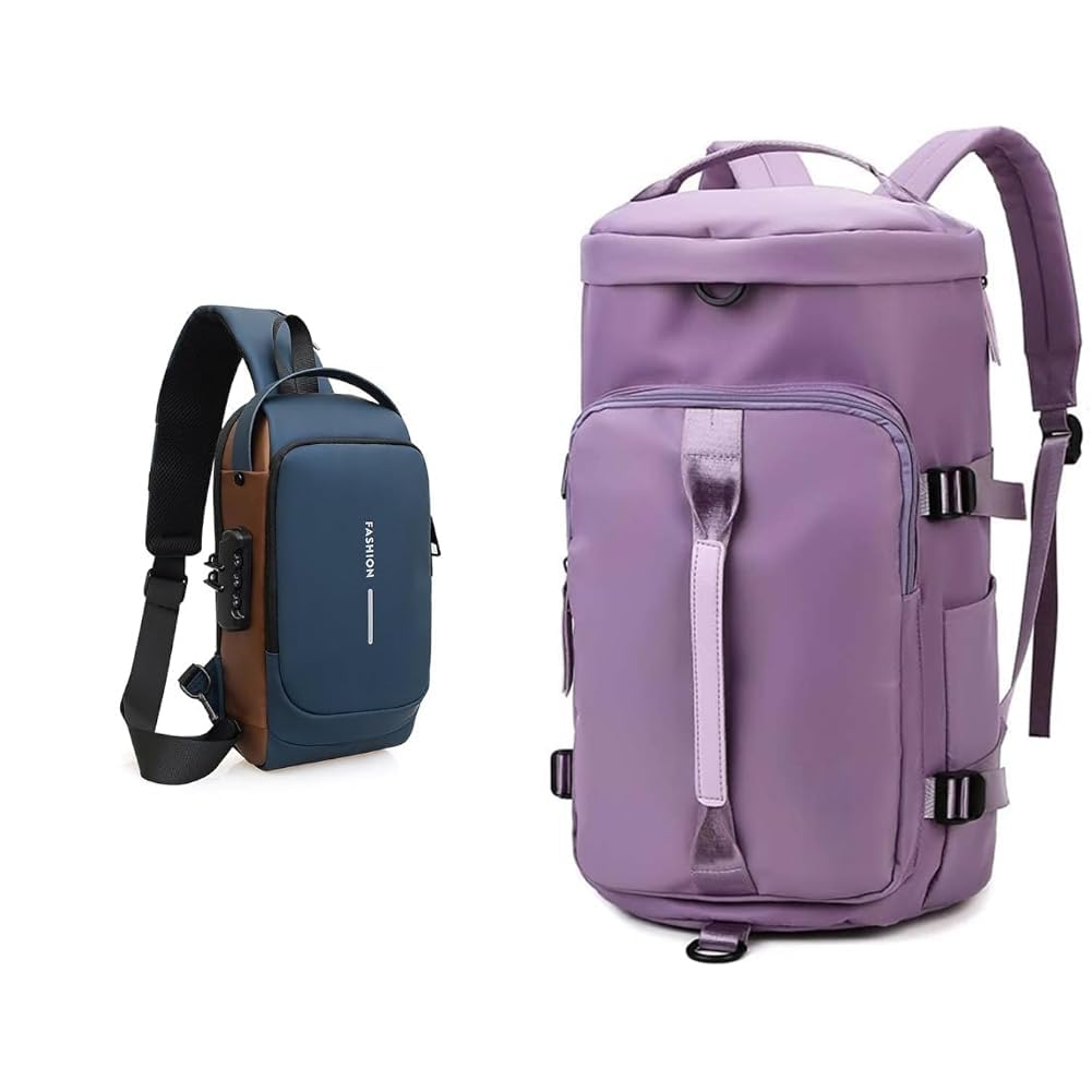 Sling Bag For Man Women Waterproof Slim Unisex Crossbody Sling Bag with USB + 44L Polyester Gym Duffel Shoulder Bag for Women Men for Sports, Waterproof Dufflebag with Shoe-image-28