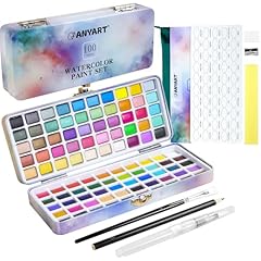 Anyart Set Acquerelli 100 Colori in Scatola Portatile con 35 Metallizzati, Acquerelli Set Professionali, Watercolor Paint con Pennello e Carta per Acquerello, per Artisti e Pittori per Hobby
