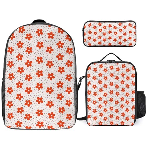 3-Pcs Backpack Floral Bag Set for Women Men Travel Adjustable Shoulder Strap Backpack and Lunch Bog and Pencil Bag (Black1)