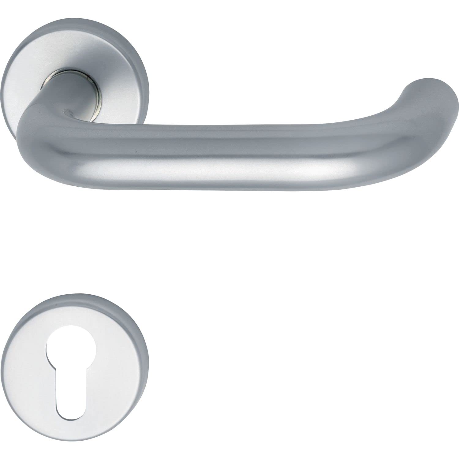 GRUNDMANN 102814 Silver 1754/D6K Geos on Rosette PZ for Fire Doors ÖNORM Door Fitting VK 9 Anodised Aluminium