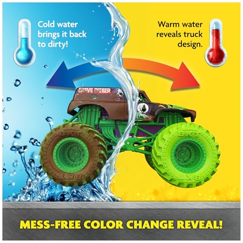 Image of Monster Jam Mud Blasters Grave Digger & Megalodon 2-Pack | Includes 2 Color Change Trucks, Dunk in Water to Reveal Clean Trucks, Exciting Pretend Play, Toys for Ages 3 and Up