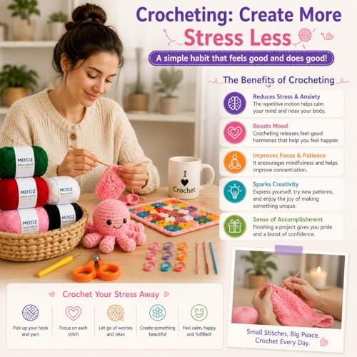 Image of MOOZ Baby Wool Yarn Set - (20g Each) Soft Knitting & Crochet Wool for DIY Craft, Hand Knitting, Crochet Projects & Art Supplies (Crochet Kit)