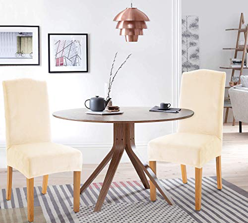 Tianshu Velvet Chair Covers For Dining Room Set Of 4, Soft Plush Dining Chair Slipcover, Stylish Removable Dining Room Chair Cover, Antislip Kitchen Chair Covers (4 Pack, Ivory) #TOP1