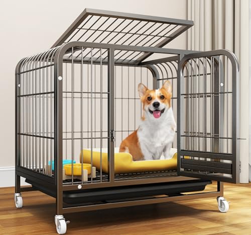WGM犬 ゲージ 犬小屋 クレートケージ 強力な金属フレーム ダブルドア ロック可能なホイール スチール製 キャスター付き ペットサークル 大きめ 特大 美しく、頑丈で耐久性特大犬種 ペットプレイサークル 室内/屋外 (78*51*71cm,ブラック)