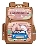 Mochila Escolar Capibara, Mochila Infantil com Tema Carpincho, Design com Carro e Personagens