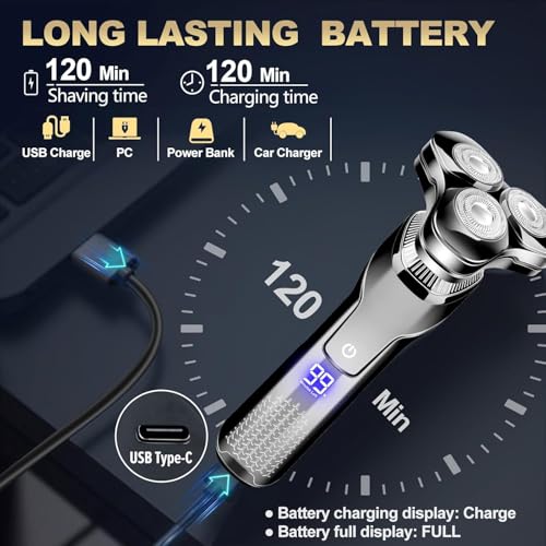 Image of Men's Electric Razor, Upgraded 4D Floating Magnetic Blade Head Rotary Shaver, 3-in-1 Multifunctional for Beard /Nose /Sideburns, IPX7 Waterproof Rechargeable Cordless Shaver, Turbo Speed, Gift for Men