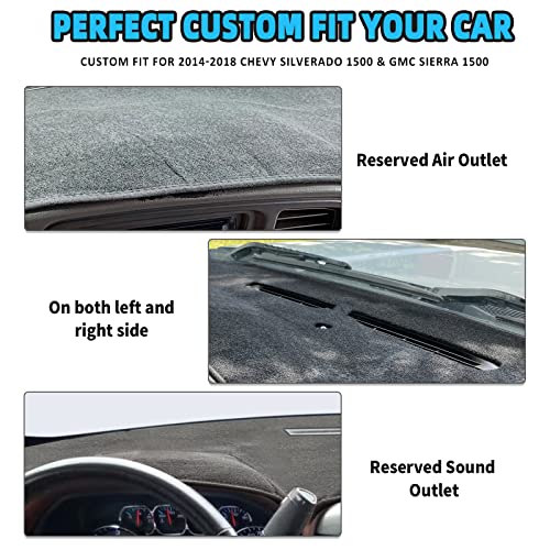 Posaid Dash Cover Dashboard Mats For 2014-2018 Chevy Chevrolet Silverado 1500/Gmc Sierra 1500, Interior Dash Cover Mat For 2015-2019 Chevy Silverado/Gmc Sierra 2500Hd 3500Hd, Black #TOP5