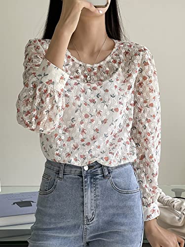 Mulheres Puro Florzinhas Elegante Top (Size : XL)