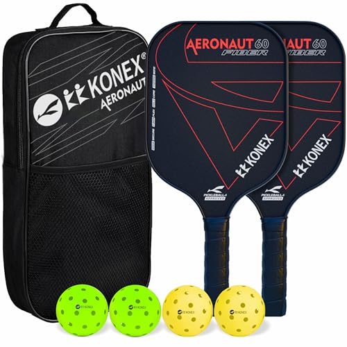 Image of Konex Pickleball Paddle Set | Fiberglass Surface & 14mm Core | 2 Paddles & 4 Balls | Genuine - Black