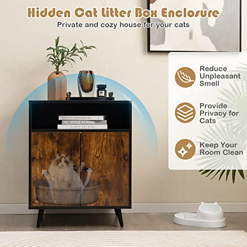 Petsite Cat Litter Box Enclosure, Wooden Enclosed Litter Box With Shelves, Hidden Litter Box Furniture End Table #TOP2