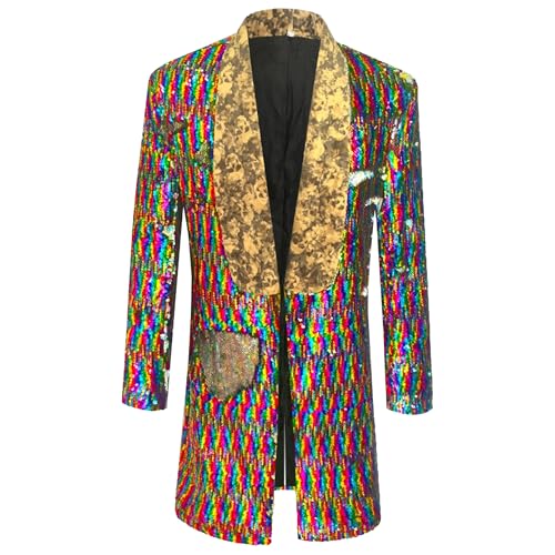 Veste de costume mi-longue à paillettes brillantes homme noir