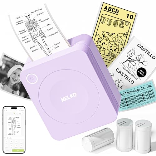 Nelko.usa Nelko Mini Sticker Printer, PM230 Print Pod with 3 Rolls of Paper, Purple